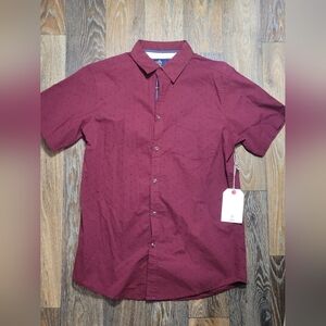 Rugby Mens Size Large Short Sleeve Button Up Maroon Navy Pocket